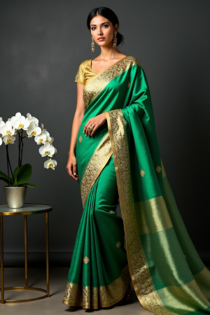 Green Jacquard Border Banarasi Soft Silk Saree