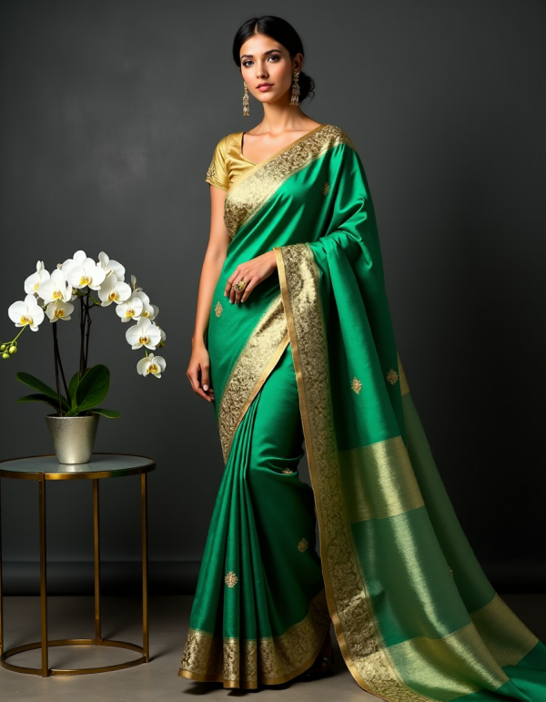 Green Jacquard Border Banarasi Soft Silk Saree