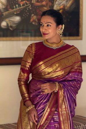 Maroon And Purple Banarasi Soft Silk Saree