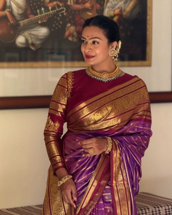 Maroon And Purple Banarasi Soft Silk Saree