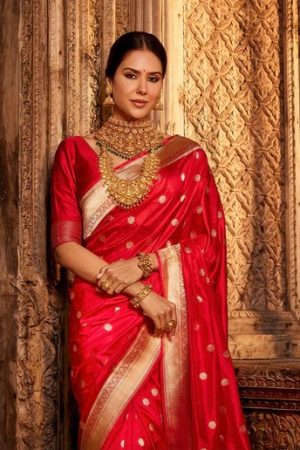 Red Handwoven Banarasi Silk Saree with Exclusive Jacquard Border