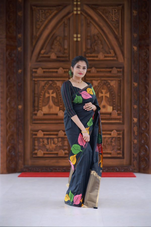 Black Color Border Design Banarasi Soft Lichi Silk Saree