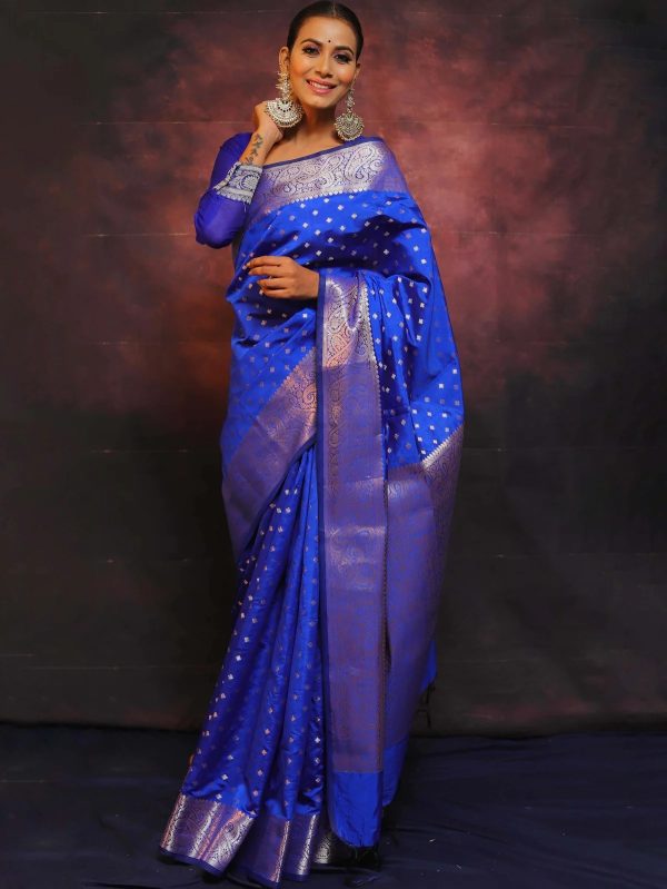 Blue Golden Border Banarasi Soft Silk Saree