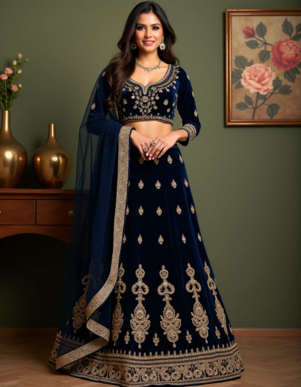 Black Golden Embroidery Work Readymade Lehenga