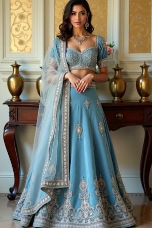 Skye Embroidery Satin Readymade Lehenga