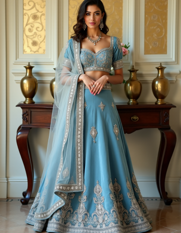 Skye Embroidery Satin Readymade Lehenga