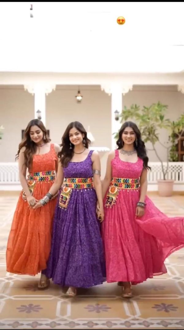 Purple Printed Fabric with Kutchi Gamthi Kodi Work Gown - Image 3