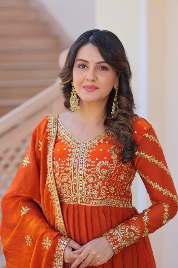 Orang Fendy Fabric With Zari & Sequins Embroidered work Gown - Image 2