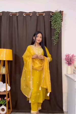 Beautiful Mustard Color Zari work Readymade  Salwar Suit