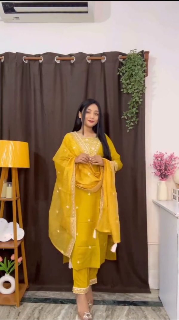 Beautiful Mustard Color Zari work Readymade  Salwar Suit