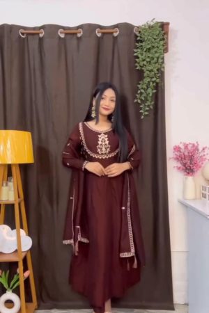 Braun Embroidery Work Salwar Suit