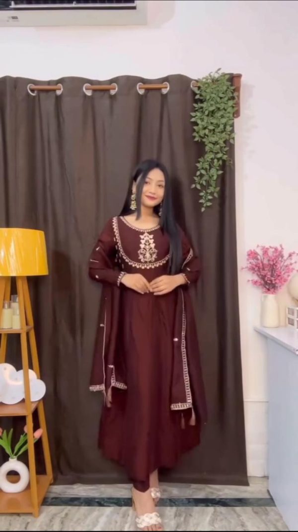 Braun Embroidery Work Salwar Suit