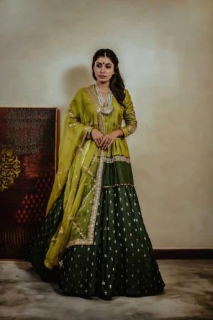 Lime Bottle Green Choli with Dupatta