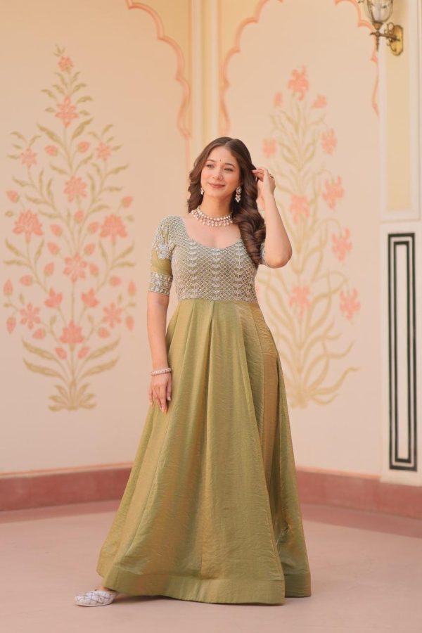 pastel Fendy With Beads Embroidered Work Gown - Image 3