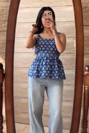 Nevi Blue Short Western Tunic Tops