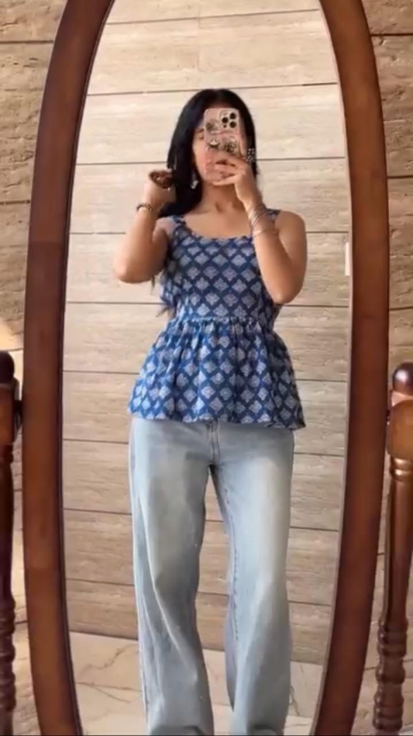 Nevi Blue Short Western Tunic Tops