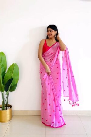 Beautiful Hart Pink Cotton Saree