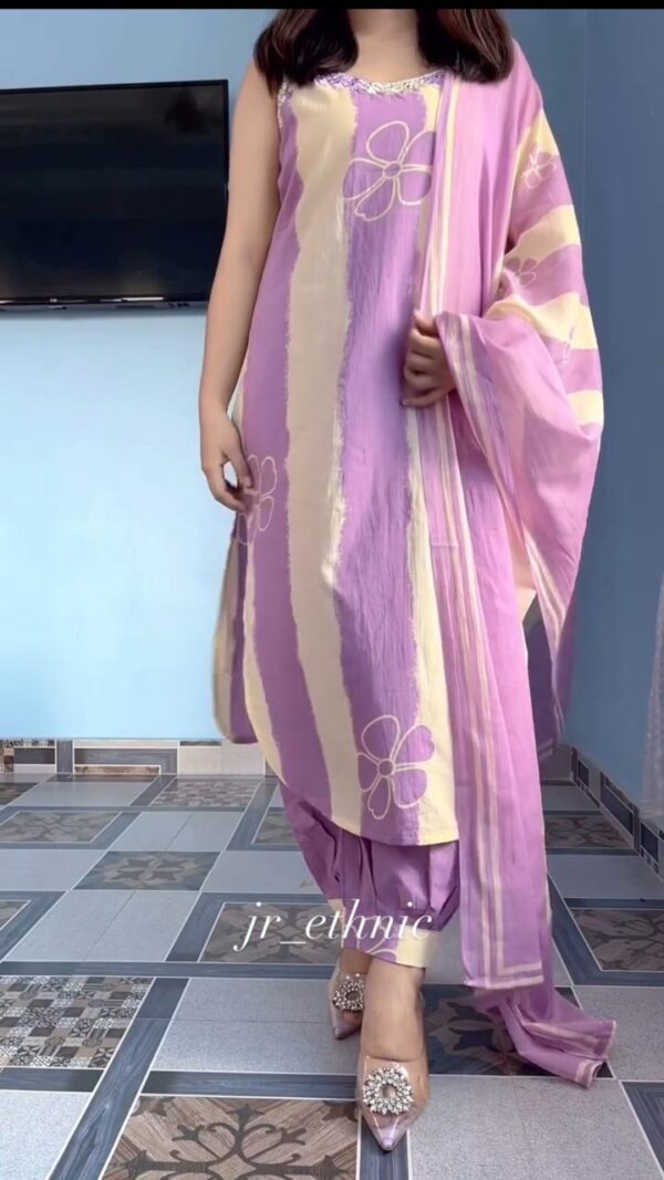 Purple And White Printed Salwar Suit - Image 2