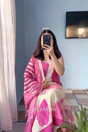 Pink And White Printed Salwar Suit
