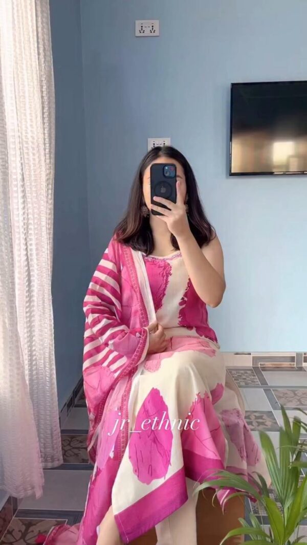 Pink And White Printed Salwar Suit