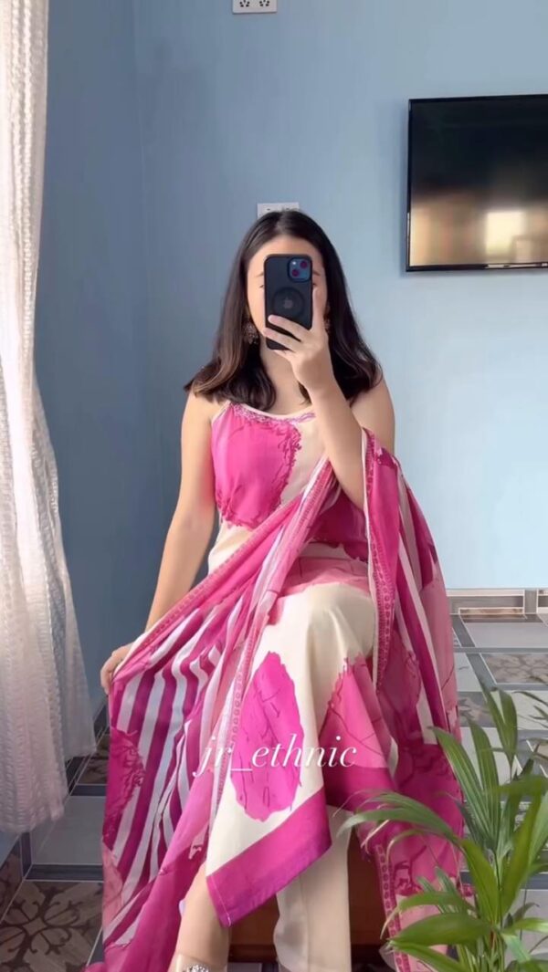 Pink And White Printed Salwar Suit - Image 3