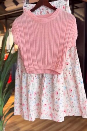 Pink Top & White Skirt Combo Western Wear