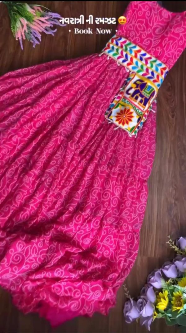 Purple Printed Fabric with Kutchi Gamthi Kodi Work Gown - Image 2