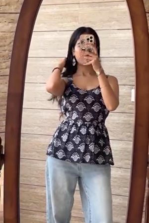 Black Printed Short Western Tunic Tops