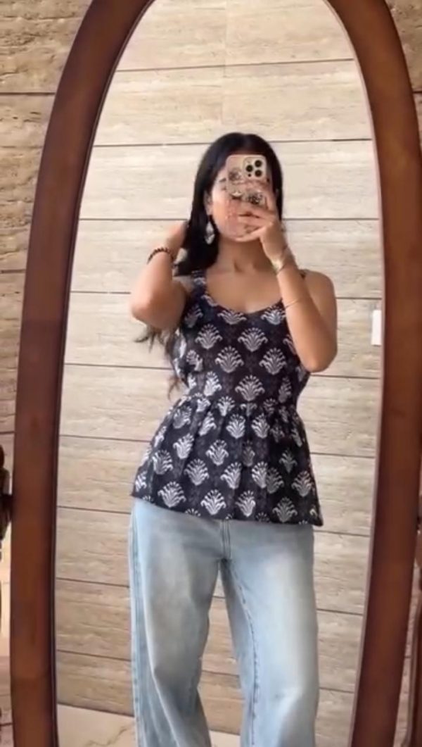 Black Printed Short Western Tunic Tops