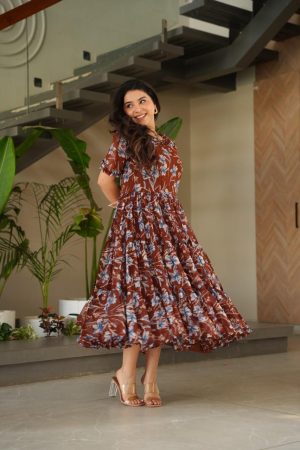 Beautiful Maroon Faux Georgette With print Gown