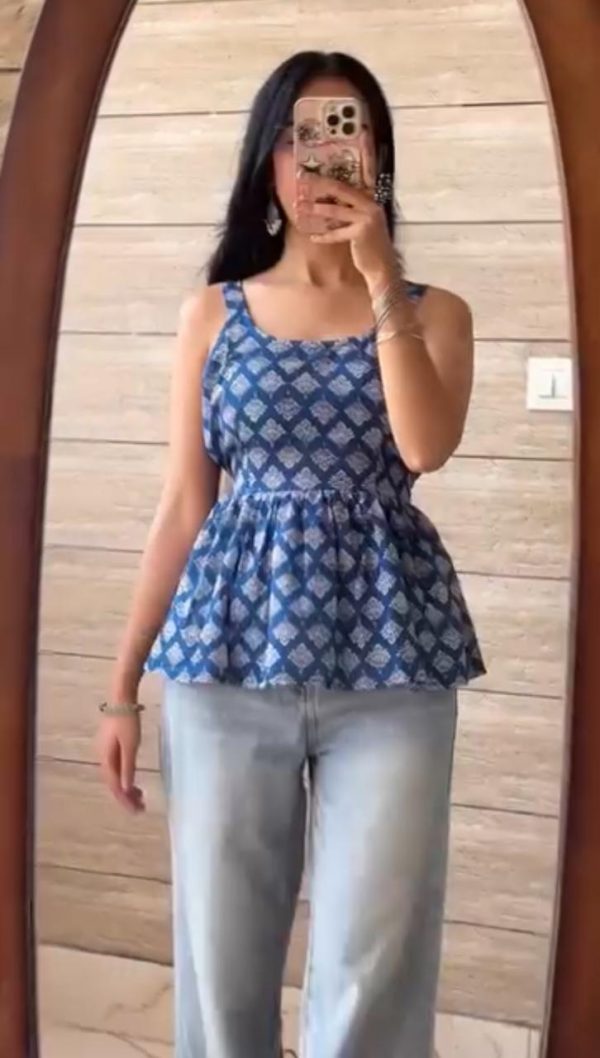 Nevi Blue Short Western Tunic Tops - Image 2