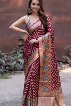 Banarasi Silk Festival Wear Bright Magenta Color Saree