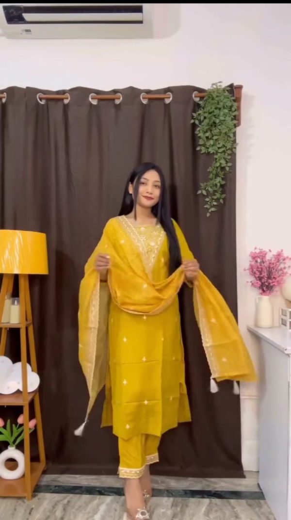 Beautiful Mustard Color Zari work Readymade  Salwar Suit - Image 2