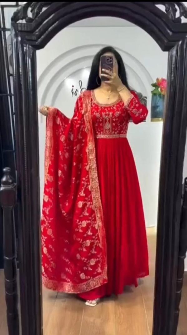 Red Fendy Fabric With Zari & Sequins Embroidered work Gown