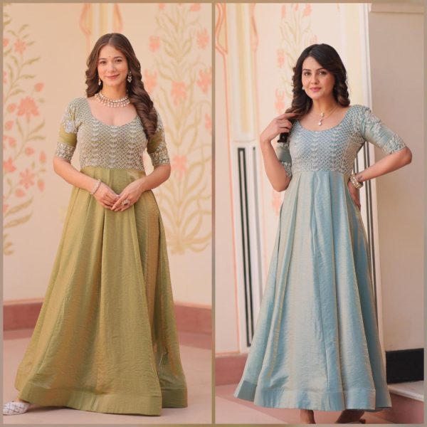 pastel Fendy With Beads Embroidered Work Gown - Image 2