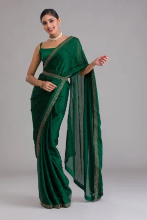Bottle Green Swarovski Designer Saree