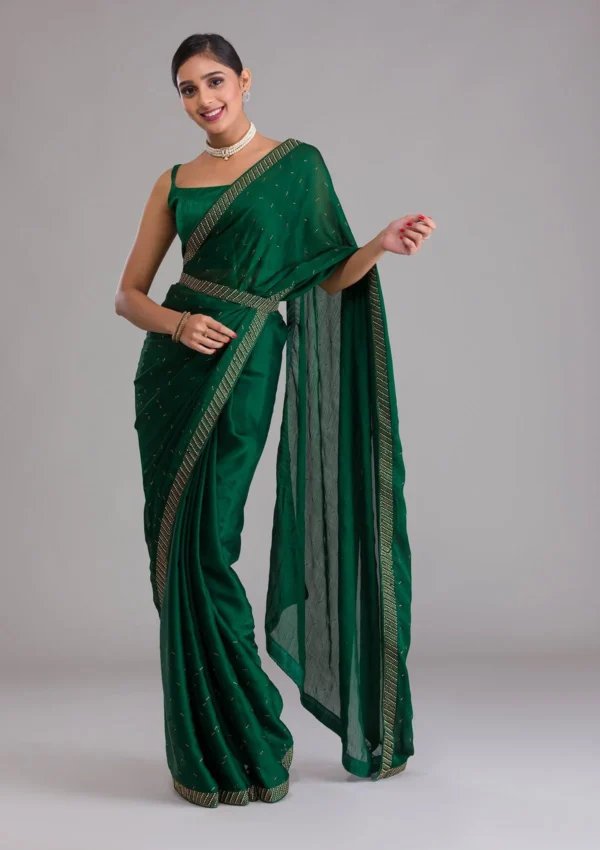 Bottle Green Swarovski Designer Saree